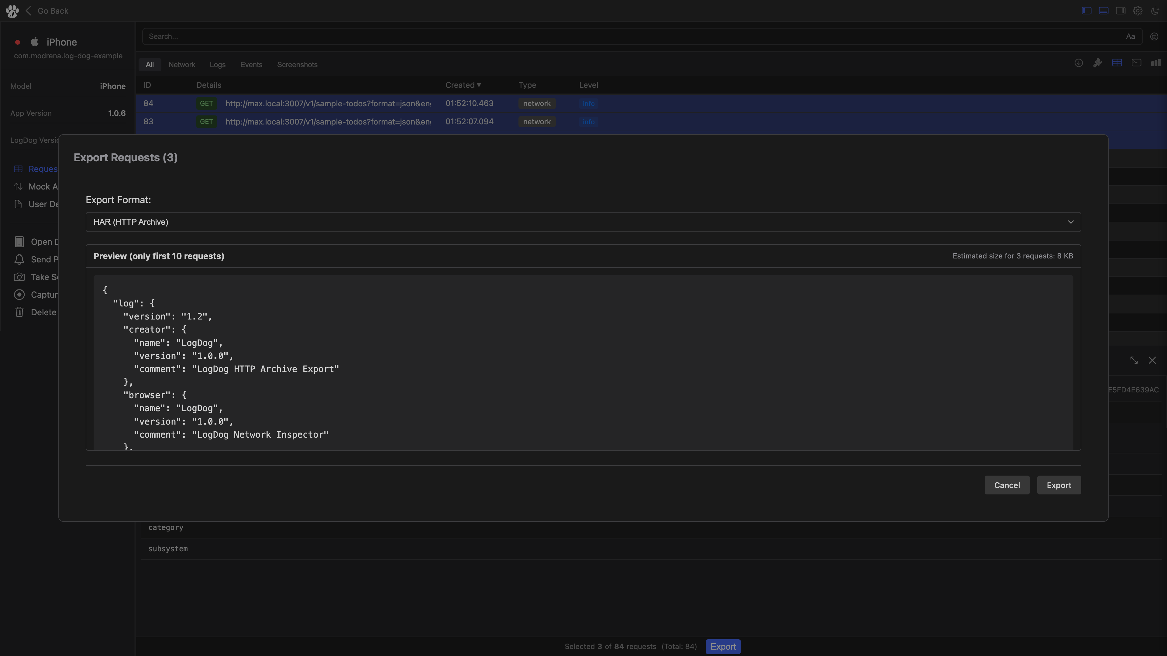 Export Modal
